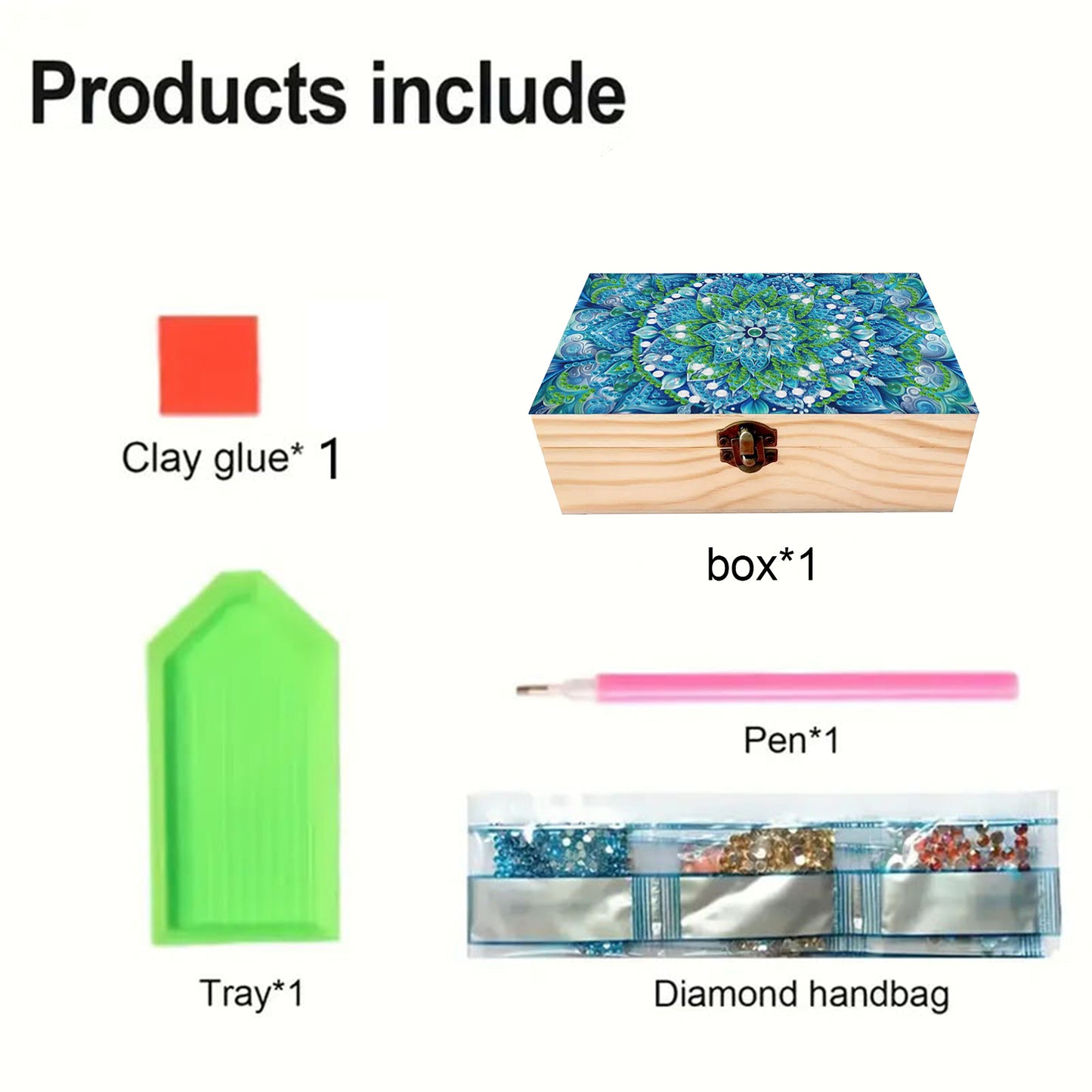 5D DIY Diamond Painting Handmade Wood Storage Box Crystal Storage Case (Mandala)
