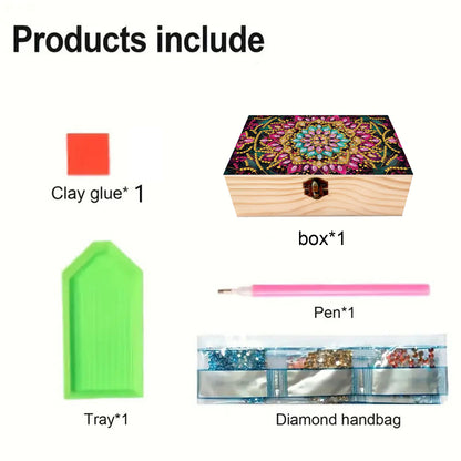 5D DIY Diamond Painting Handmade Wood Storage Box Crystal Storage Case (Mandala)