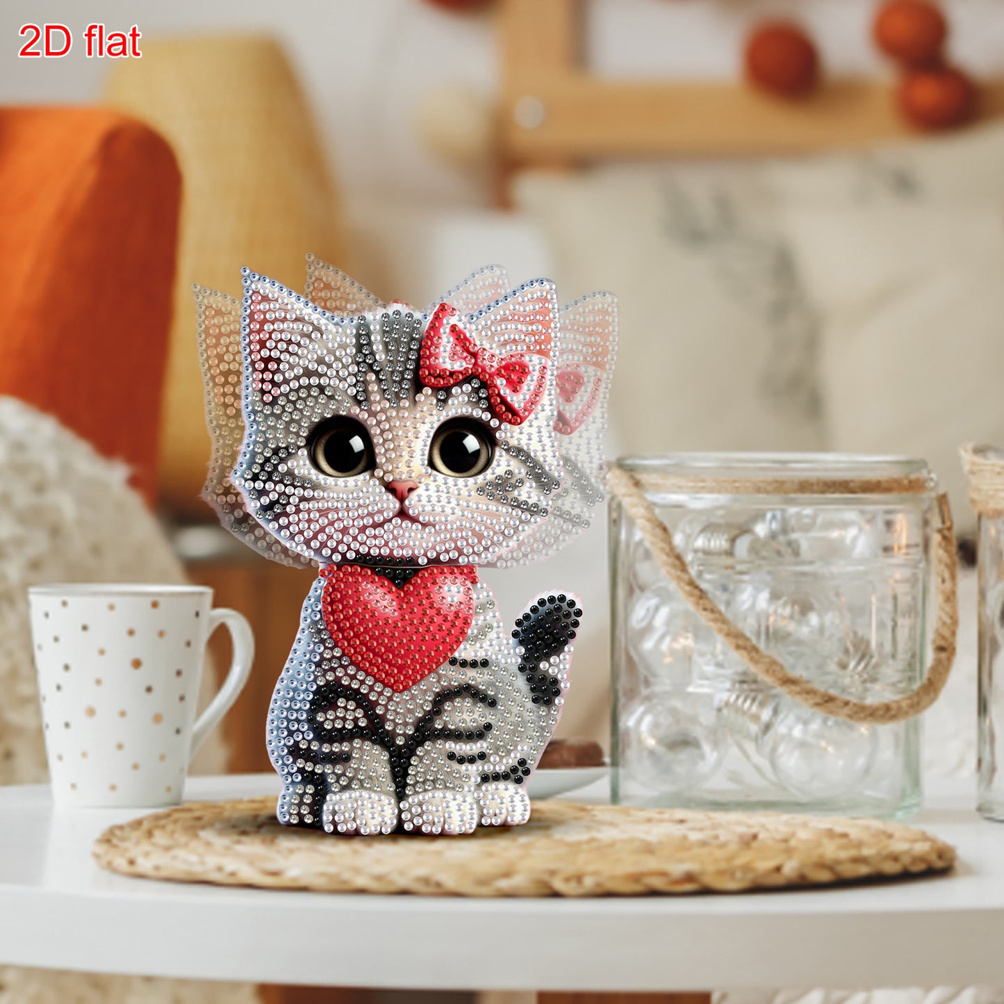 2D Flat DIY Cat Acrylic Shaking Head Diamond Painting Tabletop Ornaments Kit