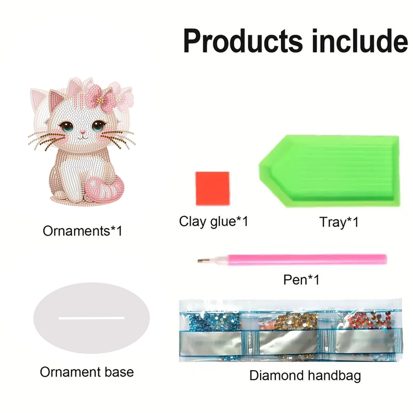 2D Flat DIY Cat Acrylic Shaking Head Diamond Painting Tabletop Ornaments Kit