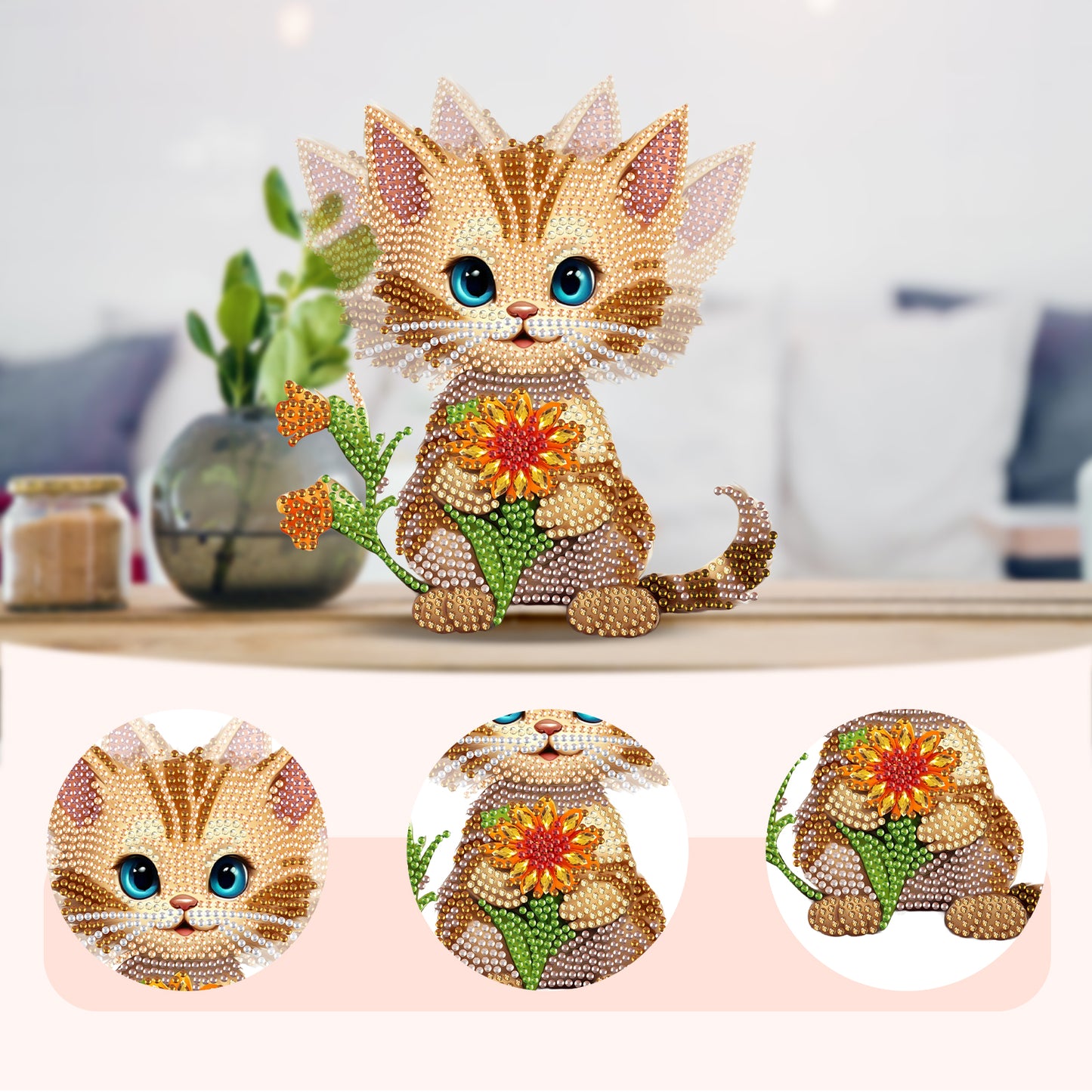 2D Flat DIY Cat Acrylic Shaking Head Diamond Painting Tabletop Ornaments Kit