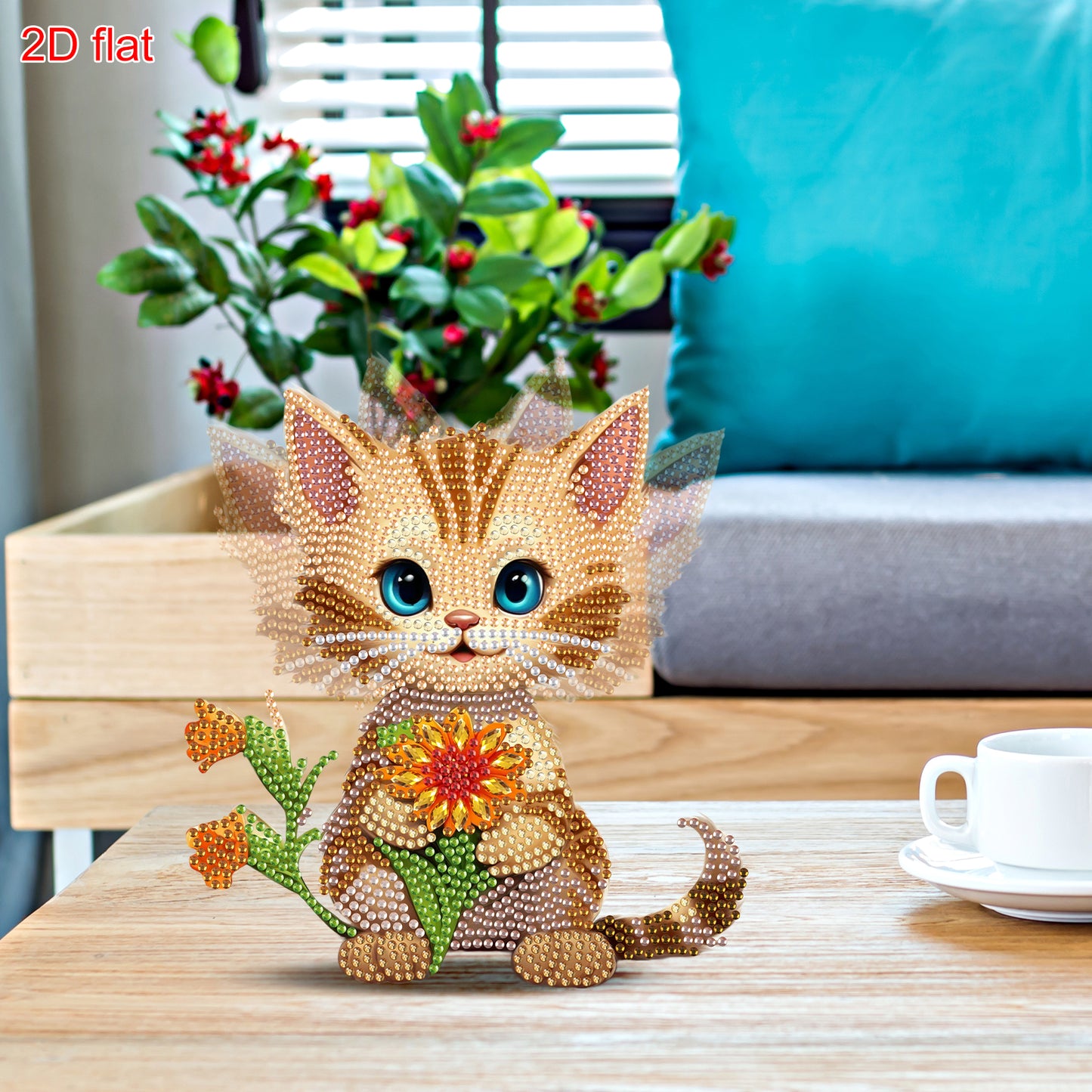 2D Flat DIY Cat Acrylic Shaking Head Diamond Painting Tabletop Ornaments Kit