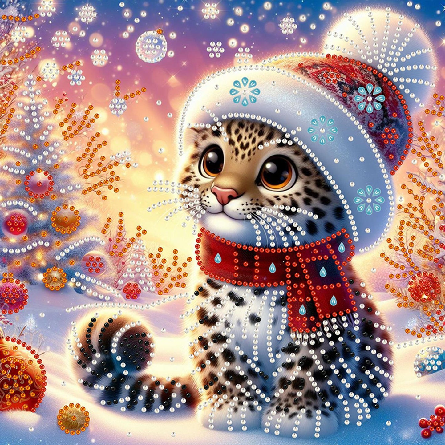 Christmas Leopard - Special Shaped Drill Diamond Painting 30*30CM