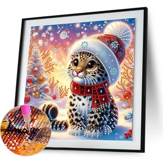 Christmas Leopard - Special Shaped Drill Diamond Painting 30*30CM