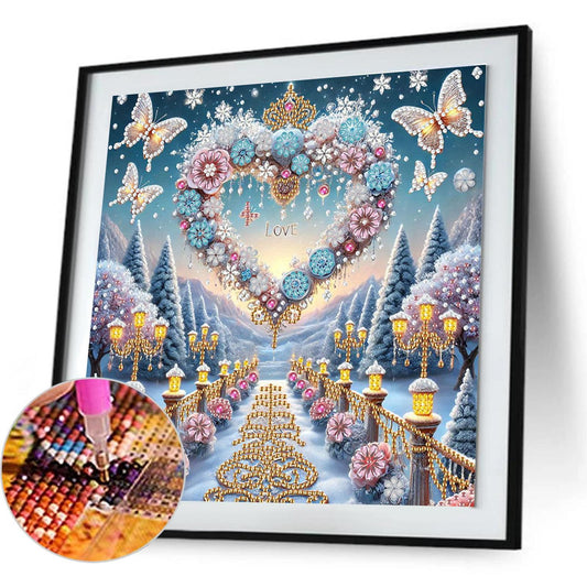 Dreamy Flower Hearts - Special Shaped Drill Diamond Painting 30*30CM