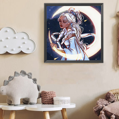 Moon And Girl - Full Round Drill Diamond Painting 50*50CM