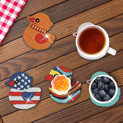 8pcs Cartoon DIY Diamond Painting Wooden Coasters Art Kits with Holder (Duck)