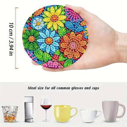 8pcs Cartoon DIY Diamond Painting Wooden Coasters Art Kits with Holder (Pattern)