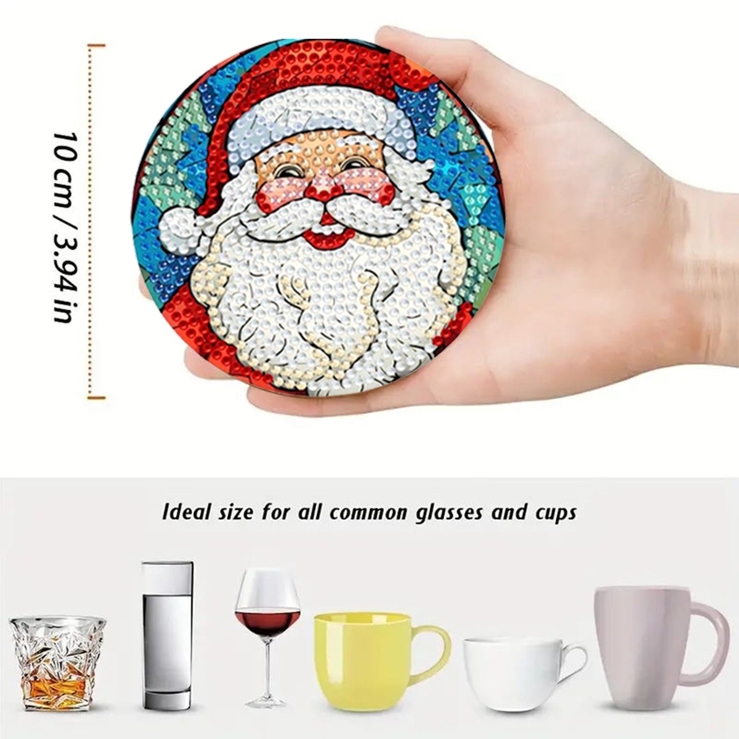 8pcs Cartoon DIY Diamond Painting Wooden Coasters Kits with Holder (Santa Claus)