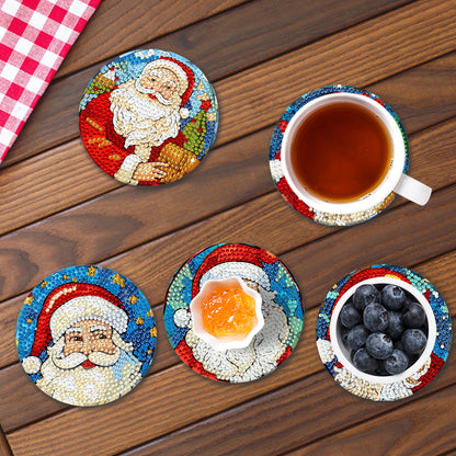8pcs Cartoon DIY Diamond Painting Wooden Coasters Kits with Holder (Santa Claus)