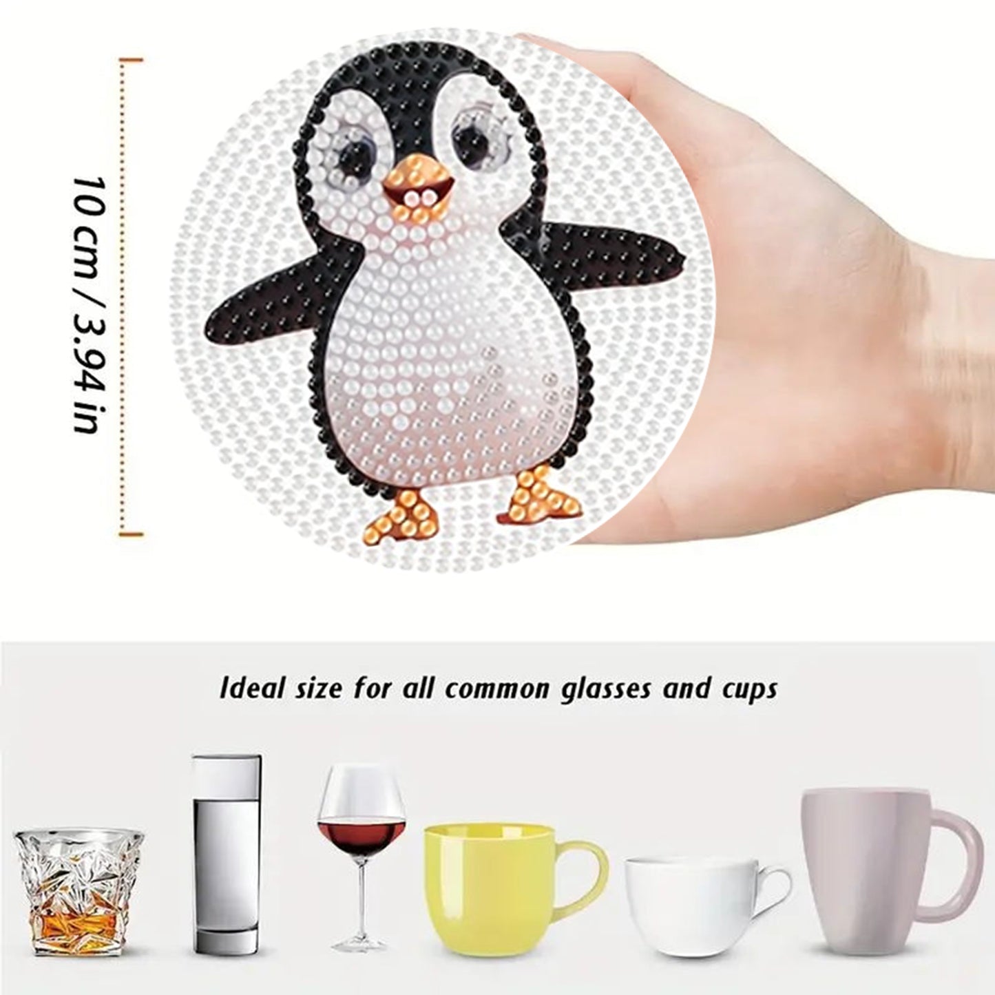 6pcs Cartoon DIY Diamond Painting Wooden Coasters Art Kits with Holder (Penguin)