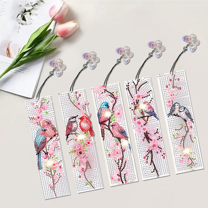 5Pcs Bird DIY Diamond Bookmark Art Projects with Crystal Pendant for Book Lovers