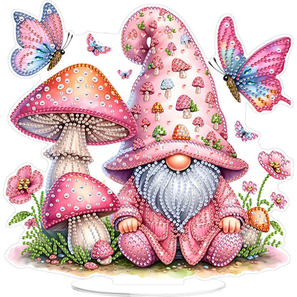 Mushroom Gnome DIY 2D Flat Print Acrylic Desktop Diamond Art Kits 24x22cm