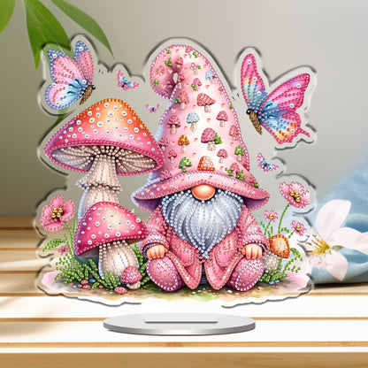 Mushroom Gnome DIY 2D Flat Print Acrylic Desktop Diamond Art Kits 24x22cm