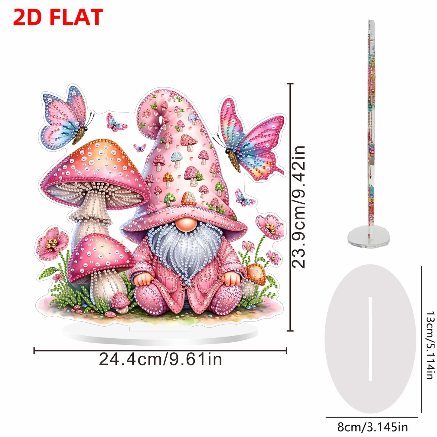Mushroom Gnome DIY 2D Flat Print Acrylic Desktop Diamond Art Kits 24x22cm