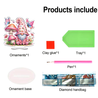 Mushroom Gnome DIY 2D Flat Print Acrylic Desktop Diamond Art Kits 24x22cm
