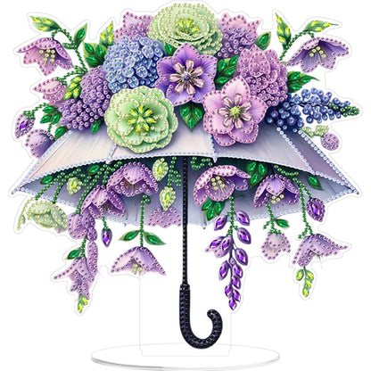 Umbrella Flower DIY 2D Flat Print Acrylic Desktop Diamond Art Kits 24x22cm
