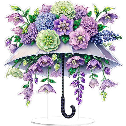 Umbrella Flower DIY 2D Flat Print Acrylic Desktop Diamond Art Kits 24x22cm