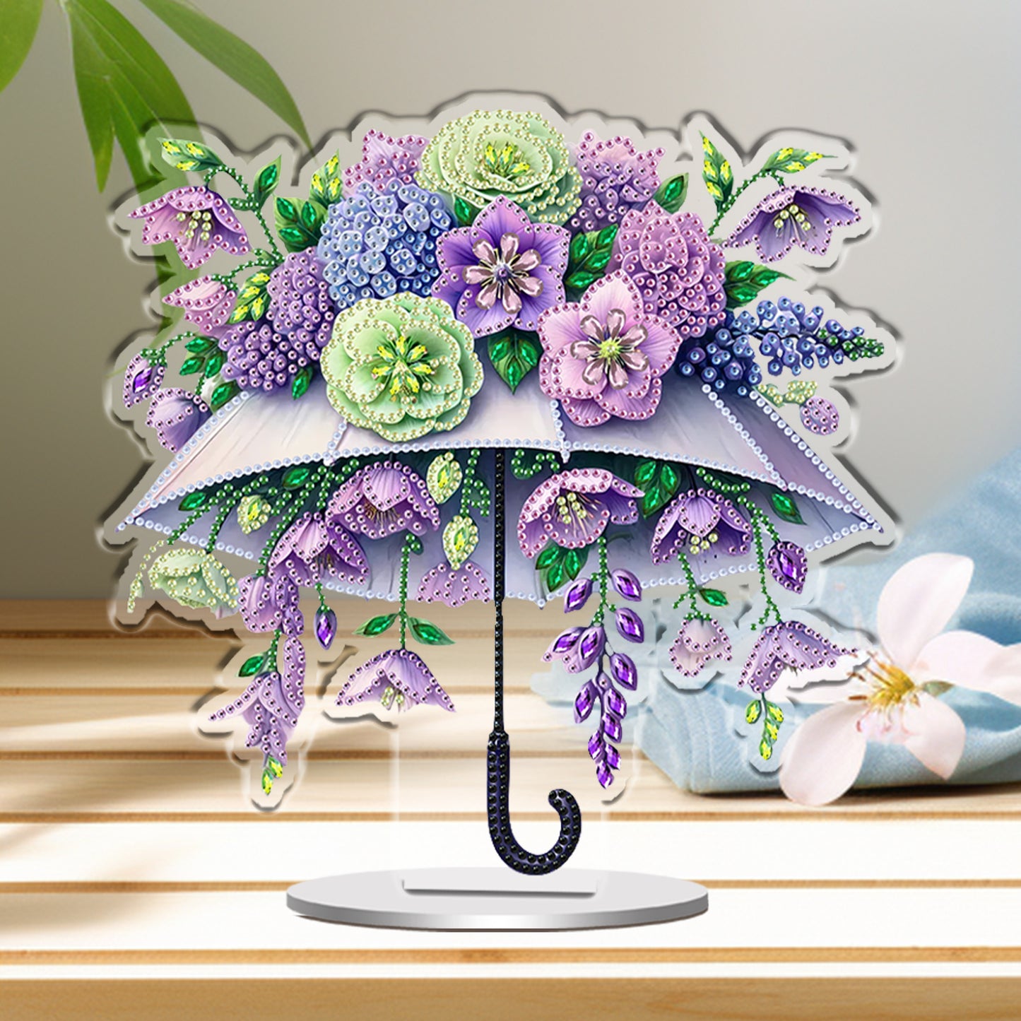 Umbrella Flower DIY 2D Flat Print Acrylic Desktop Diamond Art Kits 24x22cm