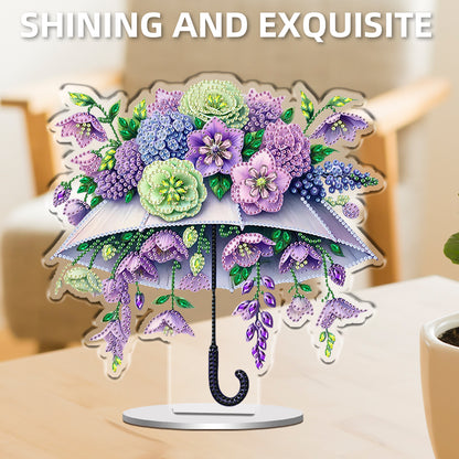 Umbrella Flower DIY 2D Flat Print Acrylic Desktop Diamond Art Kits 24x22cm