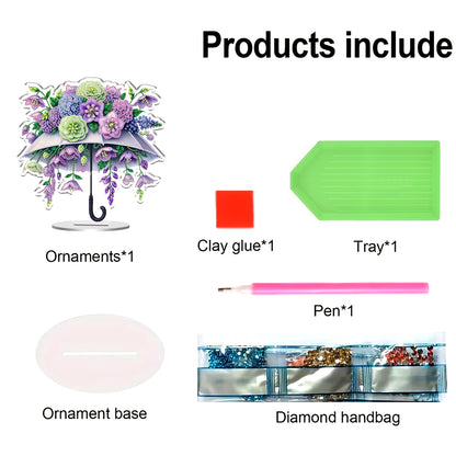 Umbrella Flower DIY 2D Flat Print Acrylic Desktop Diamond Art Kits 24x22cm