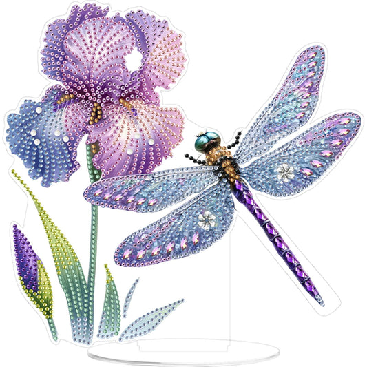 Dragonfly Flower DIY 2D Flat Print Acrylic Desktop Diamond Art Kits 24x22cm
