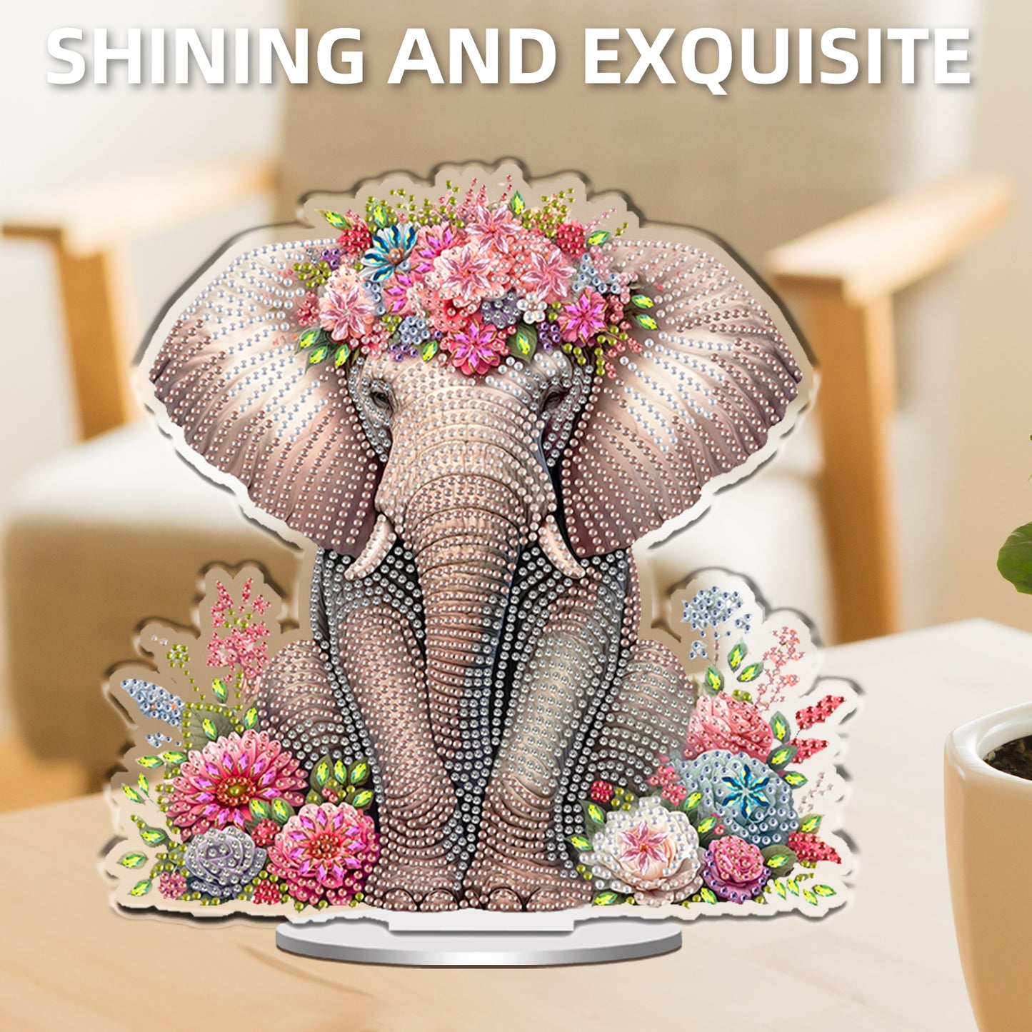 Elephant DIY 2D Flat Print Acrylic Desktop Diamond Art Kit 24x22cm Desktop Decor