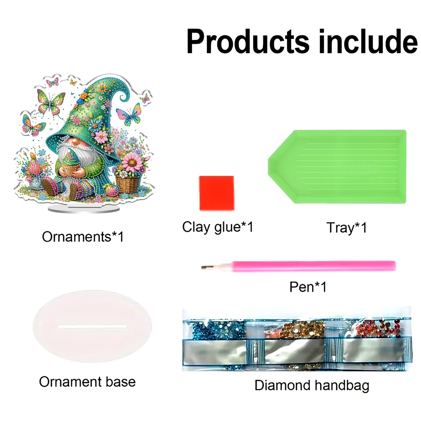 Gnome DIY 2D Flat Print Acrylic Desktop Diamond Art Kits 24x22cm Desktop Decor