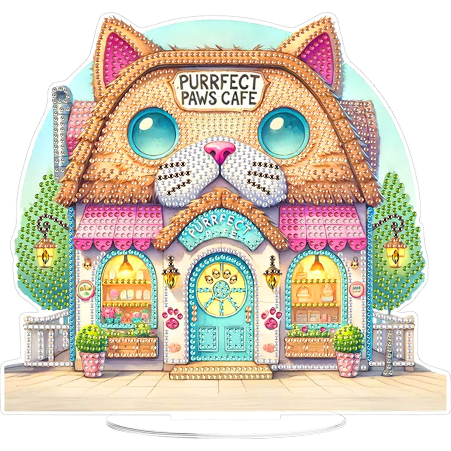 Cat House DIY 2D Flat Acrylic Desktop Diamond Art Kit 24x22cm Desktop Decor