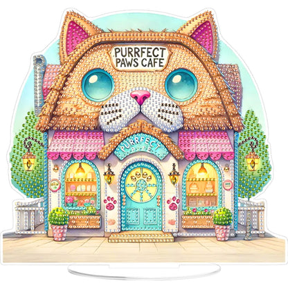 Cat House DIY 2D Flat Acrylic Desktop Diamond Art Kit 24x22cm Desktop Decor