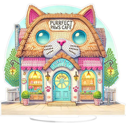 Cat House DIY 2D Flat Acrylic Desktop Diamond Art Kit 24x22cm Desktop Decor