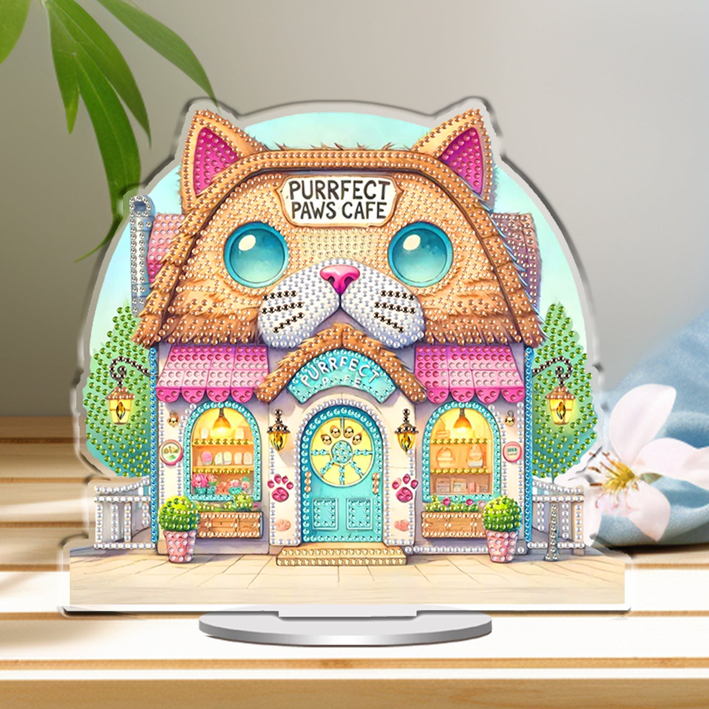 Cat House DIY 2D Flat Acrylic Desktop Diamond Art Kit 24x22cm Desktop Decor