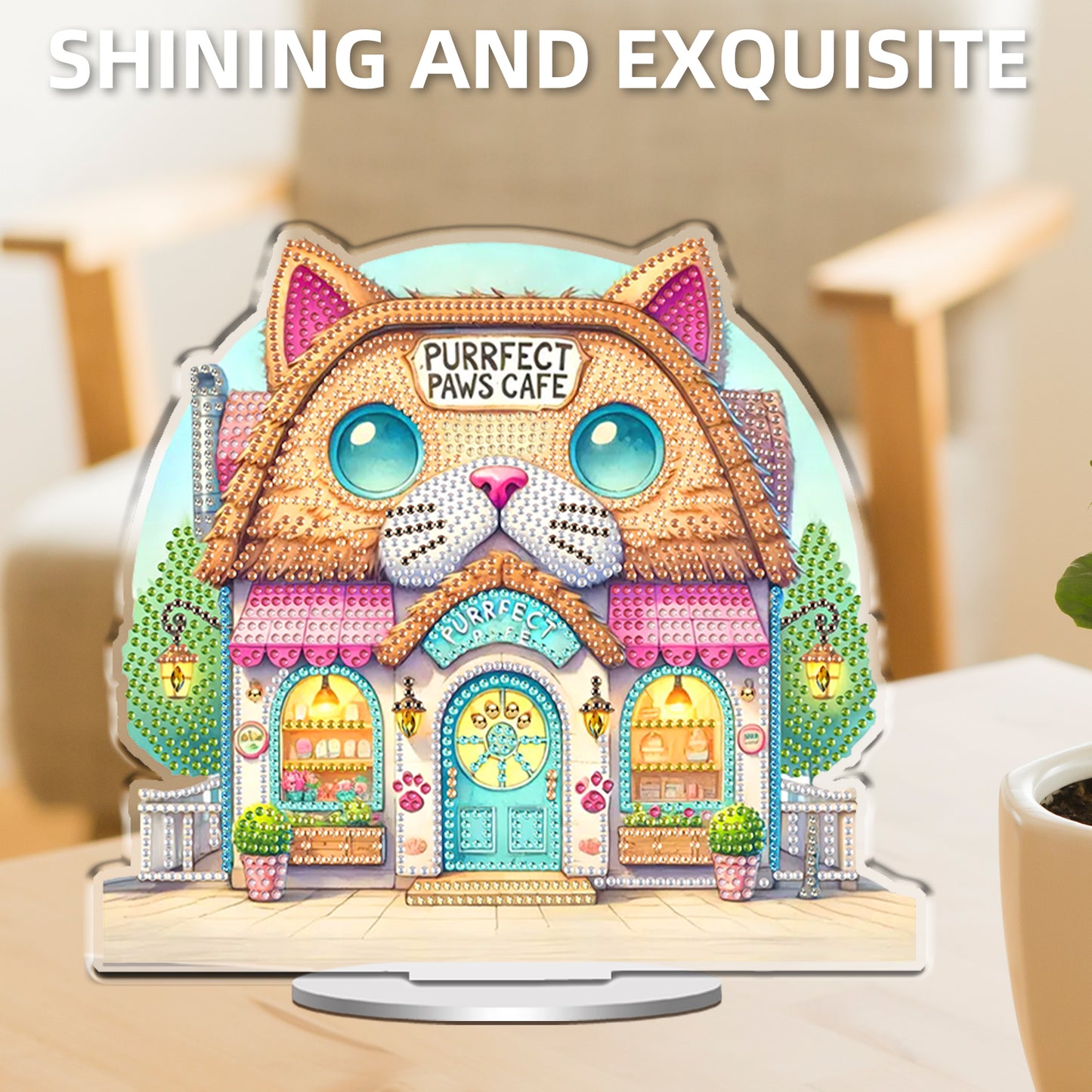 Cat House DIY 2D Flat Acrylic Desktop Diamond Art Kit 24x22cm Desktop Decor