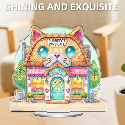 Cat House DIY 2D Flat Acrylic Desktop Diamond Art Kit 24x22cm Desktop Decor