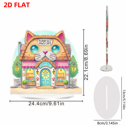 Cat House DIY 2D Flat Acrylic Desktop Diamond Art Kit 24x22cm Desktop Decor