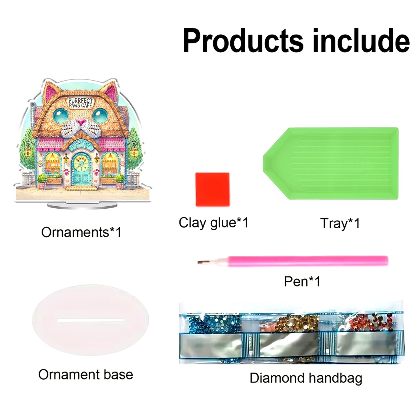 Cat House DIY 2D Flat Acrylic Desktop Diamond Art Kit 24x22cm Desktop Decor