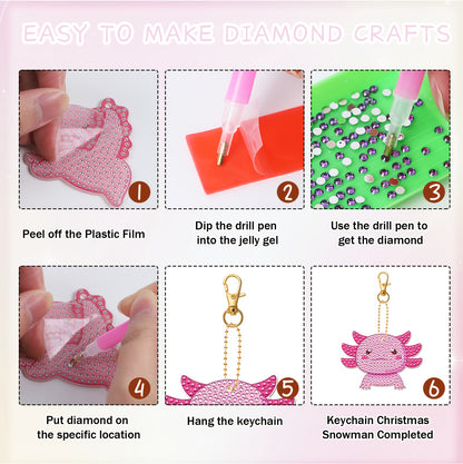 12pcs 2D DIY Double Side Diamond Painting Keychains for Decor Crafts (Salamander