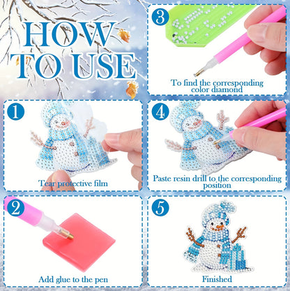 12pcs 2D DIY Double Side Diamond Painting Keychains for Decor Crafts (Snowman)
