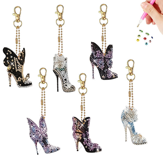 6pcs 2D DIY Double Side Diamond Painting Keychains for Decor Crafts (High Heels)