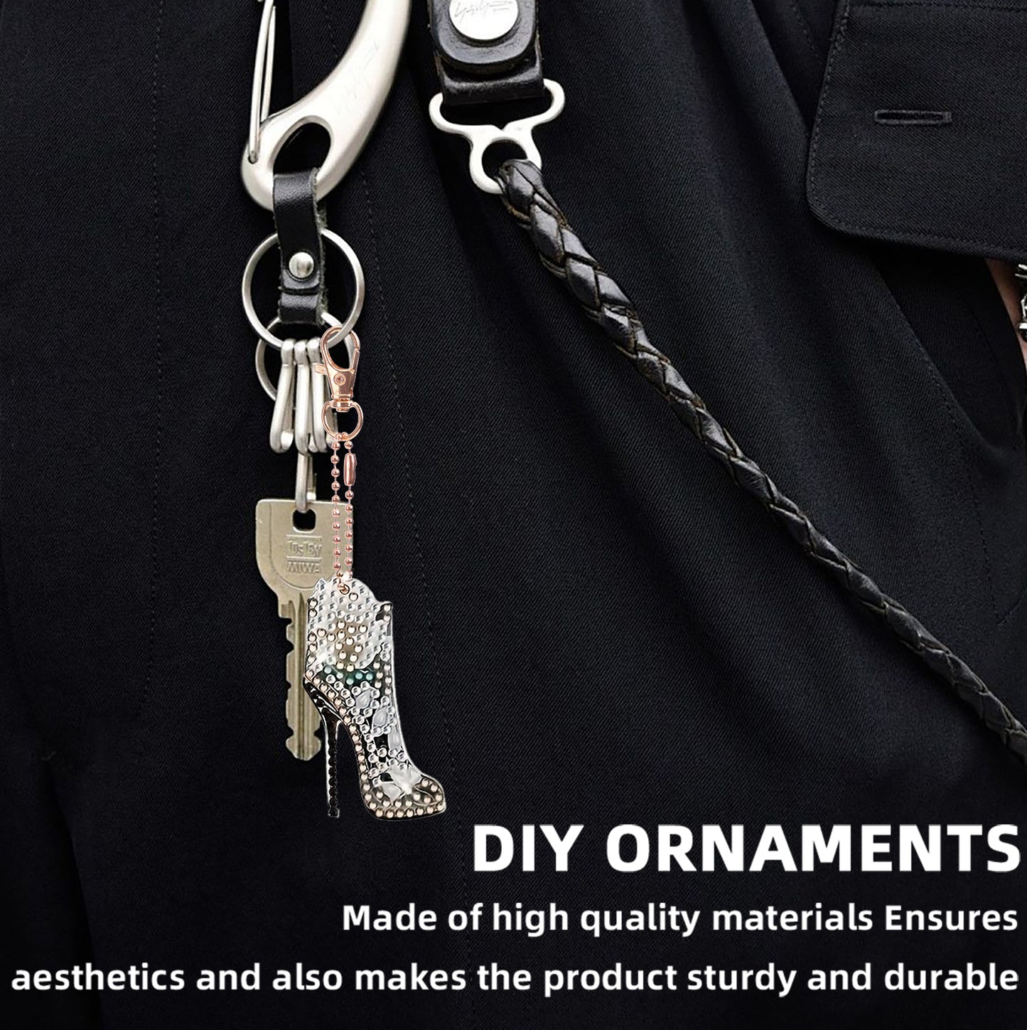 6pcs 2D DIY Double Side Diamond Painting Keychains for Decor Crafts (High Heels)