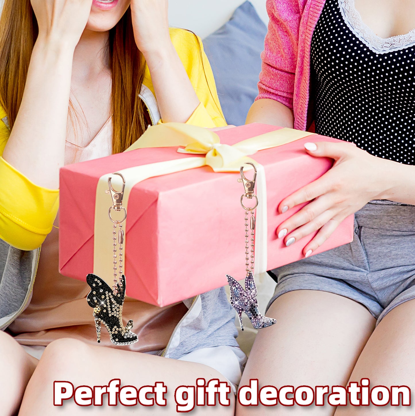 6pcs 2D DIY Double Side Diamond Painting Keychains for Decor Crafts (High Heels)