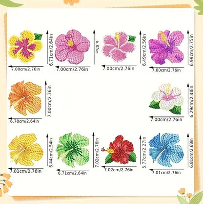 10pcs 2D DIY Double Side Diamond Painting Keychains for Decor Crafts (Flower)