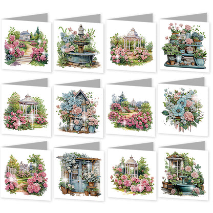 12Pcs Garden Flowers DIY Diamond Painting Greeting Cards for Adult Holiday Gifts