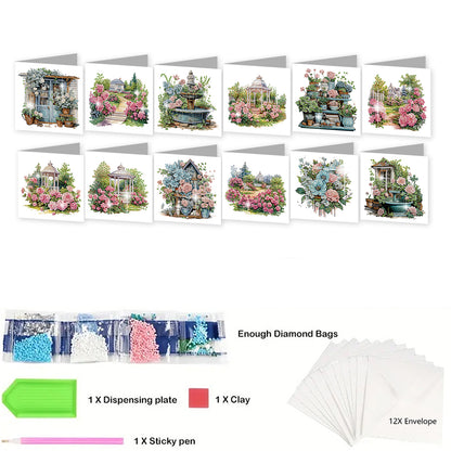 12Pcs Garden Flowers DIY Diamond Painting Greeting Cards for Adult Holiday Gifts