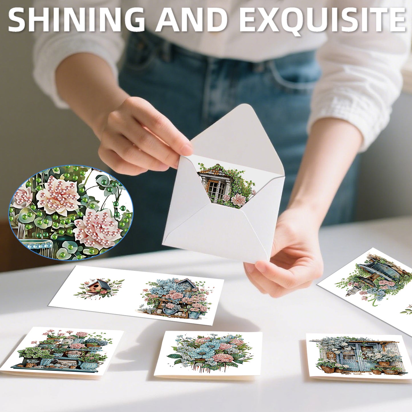 12Pcs Garden Flowers DIY Diamond Painting Greeting Cards for Adult Holiday Gifts