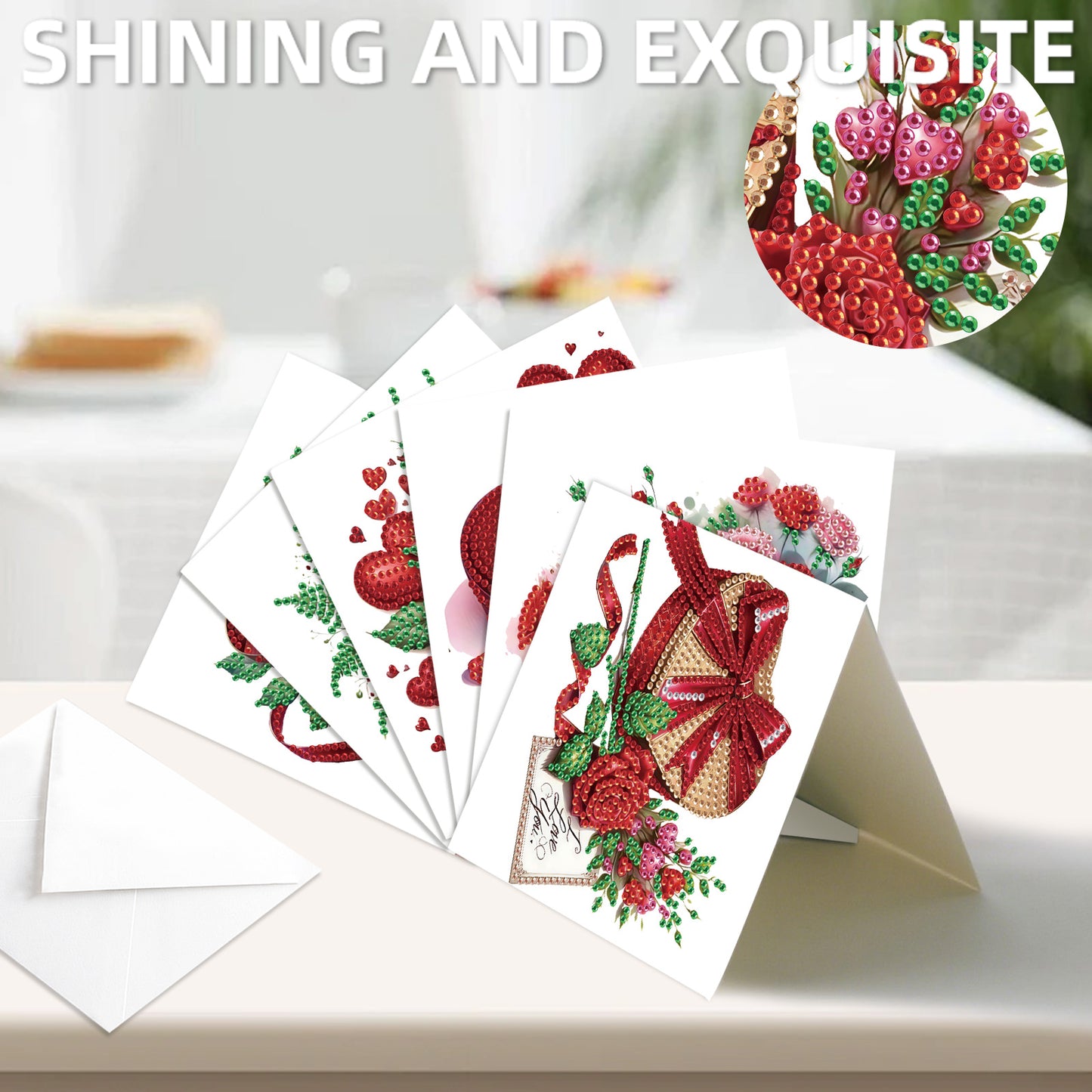 12Pcs Valentines Day Heart DIY Diamond Painting Greeting Cards for Adults Gifts