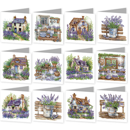 12Pcs Lavender DIY Diamond Painting Greeting Cards for Adult Holiday Gifts