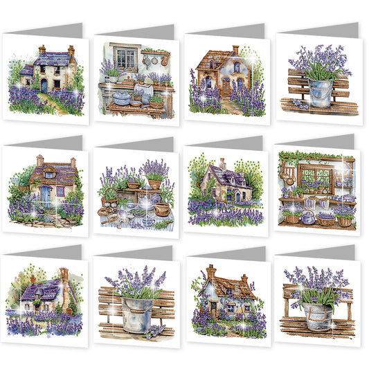 12Pcs Lavender DIY Diamond Painting Greeting Cards for Adult Holiday Gifts