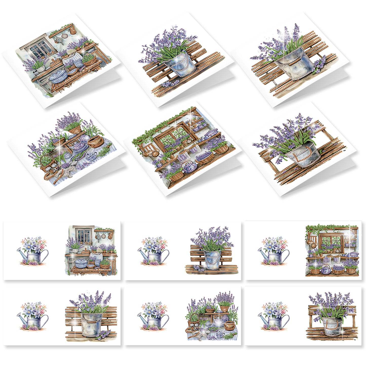 12Pcs Lavender DIY Diamond Painting Greeting Cards for Adult Holiday Gifts