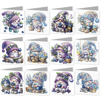 12Pcs Lavender Gnome DIY Diamond Painting Greeting Cards for Adult Holiday Gifts